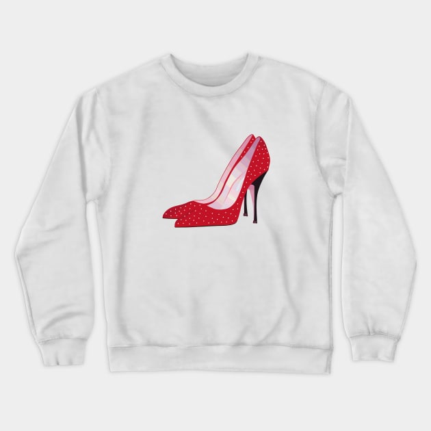 Red High Heels with Polka Dots Crewneck Sweatshirt by SandraKC